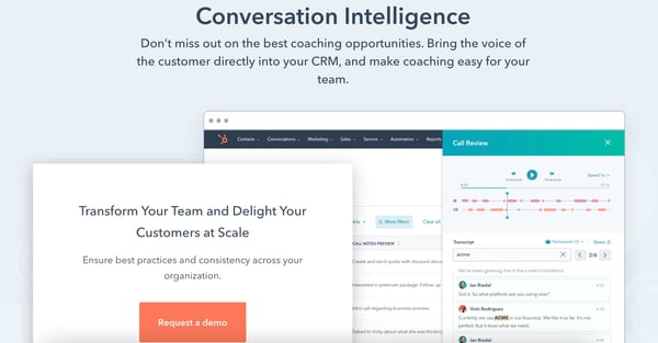 HubSpot conversation intelligence example of call recording software